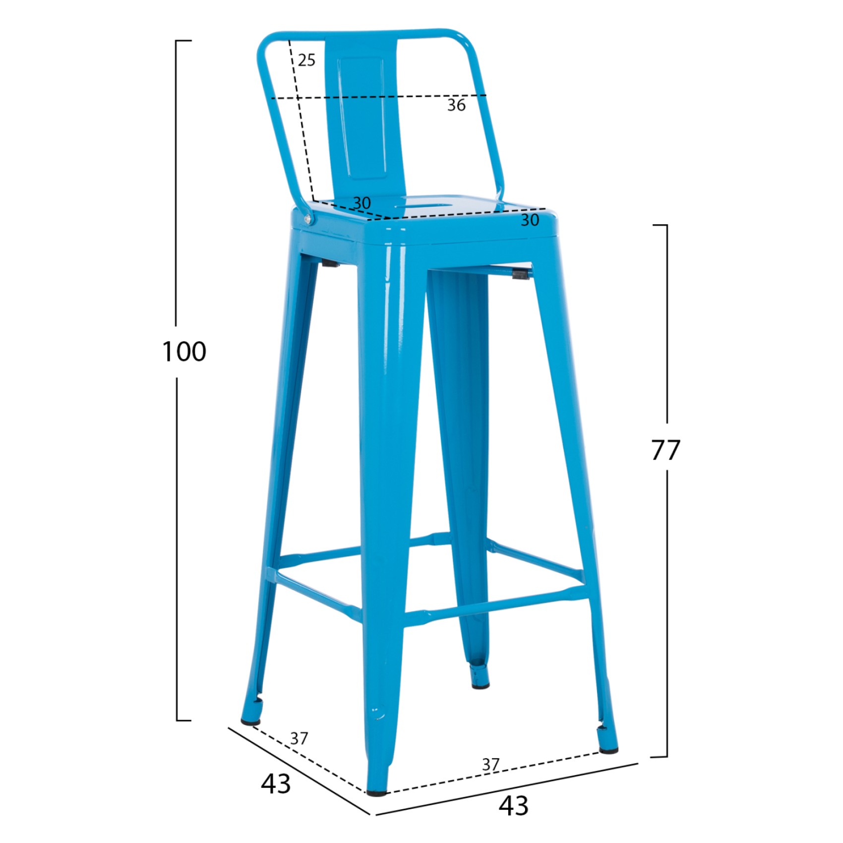 ΣΚΑΜΠΟ BAR-PRO ME ΠΛΑΤΗ ΜΕΤΑΛΛΙΚΟ MELITA HM8643.48 ΜΠΛΕ 42x42x100Υεκ.