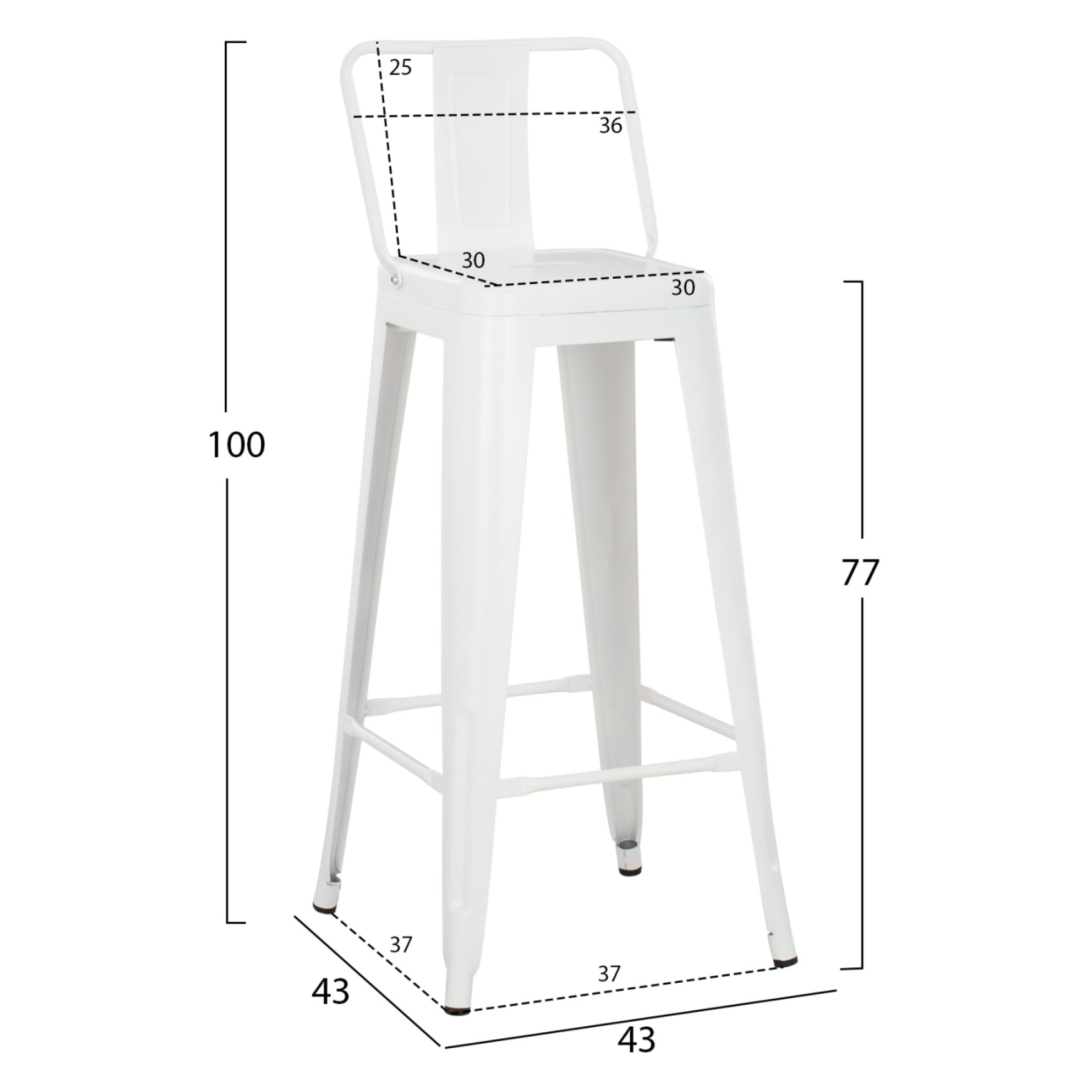 ΣΚΑΜΠΟ BAR ME ΠΛΑΤΗ ΜΕΤΑΛΛΙΚΟ MELITA-PRO HM8643.41 ΛΕΥΚΟ ΜΑΤ 42x42x100Υεκ.